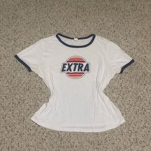 Garage White Tee with Navy Accents and Graphic